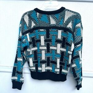 Vintage 80s sweater sz S grandpa sweater geo print blue knit dad sweater casual